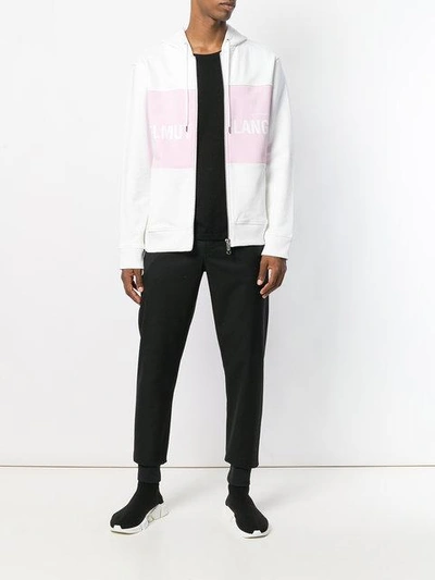 Shop Helmut Lang Branded Panel Hoodie In White ,pink