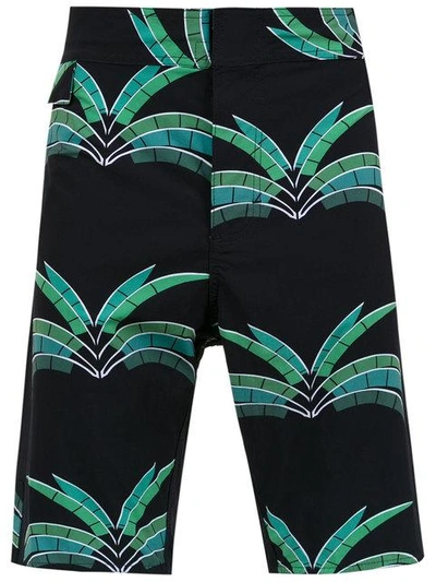 Shop Amir Slama Printed Swim Shorts In Black