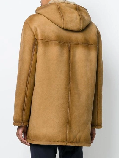 Shop Prada Sheepskin Hooded Coat In Brown