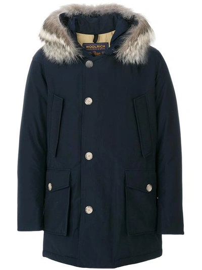 Shop Woolrich Fur Hood Coat  In Blue