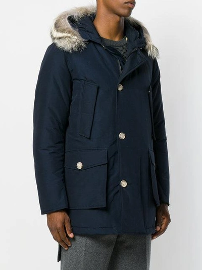 Shop Woolrich Fur Hood Coat  In Blue