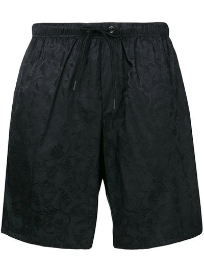 Shop Versace Tonal Brocade Print Sim Shorts - Black