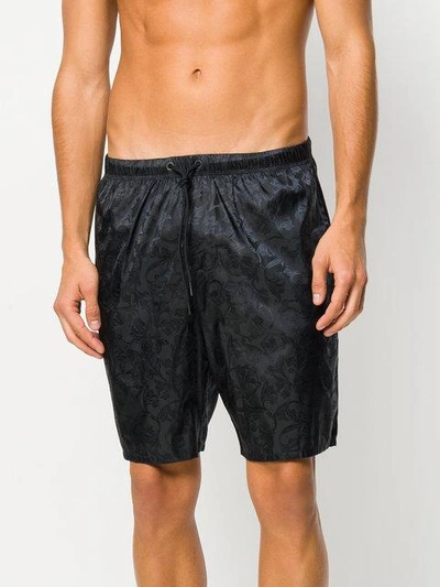 Shop Versace Tonal Brocade Print Sim Shorts - Black