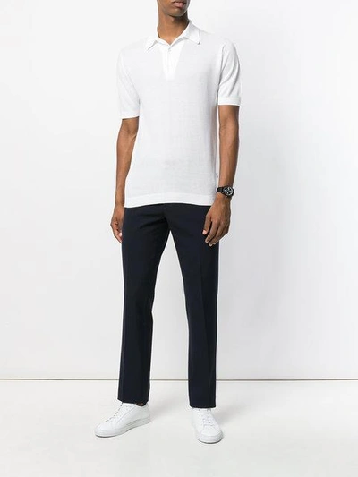 Shop John Smedley Short Sleeve Polo Shirt In White