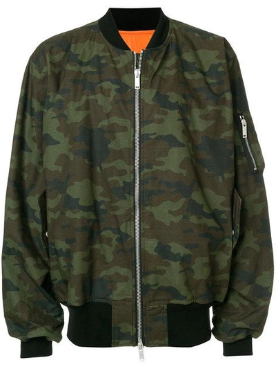 Ben Taverniti Unravel Project Unravel Green Camo Canvas Oversized Bomber Jacket In Green