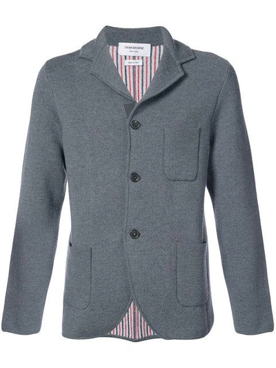 Double Knit Sport Coat With Red, White And Blue Stripe In Grey Fine Merino Wool