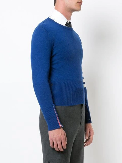 Shop Thom Browne 4-bar Short Cashmere Pullover In Blue