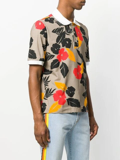 Shop Msgm Tropical Print Polo Shirt - Brown