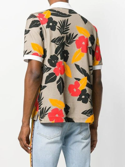 Shop Msgm Tropical Print Polo Shirt - Brown