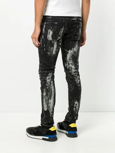 Shop Balmain Painted Look Biker Jeans In Black