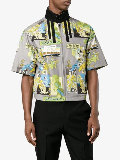 Shop Prada Comic Print Short Sleeve Harrington Jacket - Grey