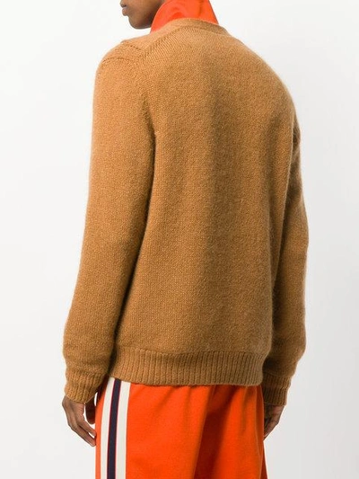 Shop Gucci Cable-knit Cardigan In Brown