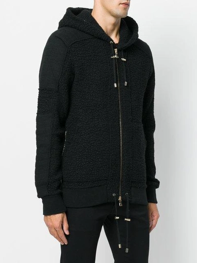 Shop Balmain Zip-up Patch Detail Hoodie In Black