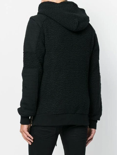 Shop Balmain Zip-up Patch Detail Hoodie In Black