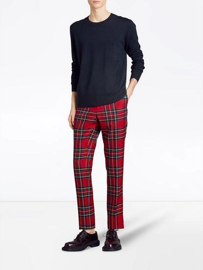 Shop Burberry Check Detail Sweater In Blue