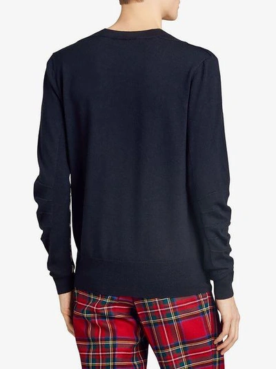 Shop Burberry Check Detail Sweater In Blue