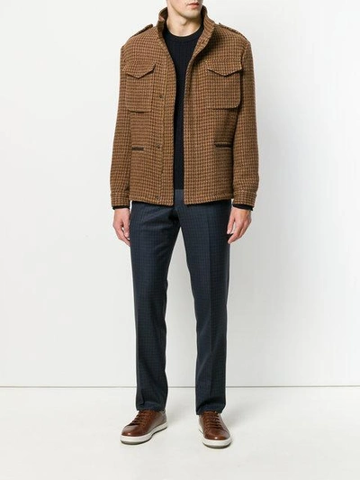 Shop Al Duca D'aosta Houndstooth Military Style Jacket In Brown