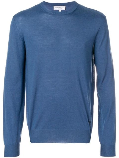 Shop Ferragamo Fine Knit Sweater In Blue