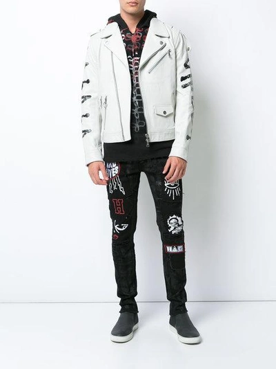 Shop Haculla Eyez On Death Biker Jacket In White