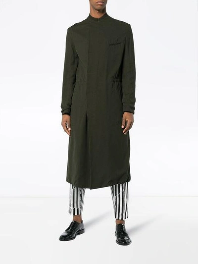 Shop Haider Ackermann Long Coat With Drawstring Waist In Green