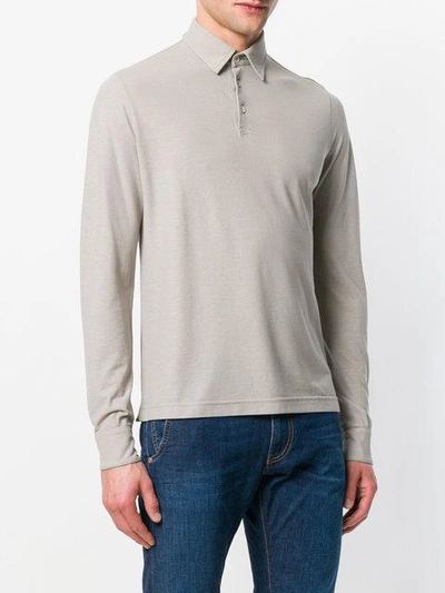 Shop Zanone Long Sleeve Polo Shirt - Grey