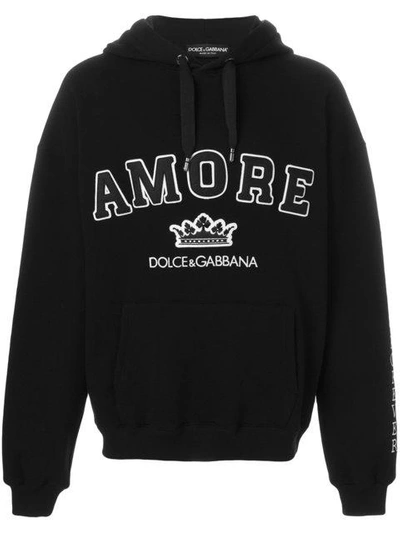 Shop Dolce & Gabbana Amore Appliqué Hoodie - Black
