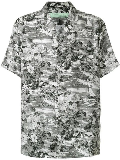 Off white Hawaiian print Short sleeve Silk Sport Shirt In Black