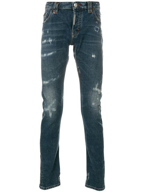Philipp Plein Lennox Avenus Distressed Jeans In Blue | ModeSens