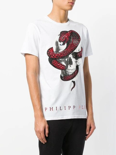 Philipp Plein Snake Skull Print T-shirt In White-red | ModeSens