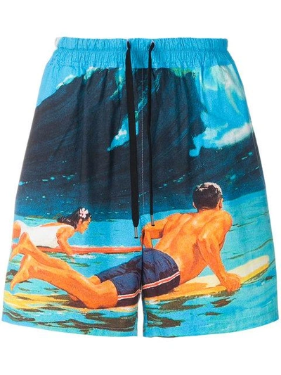 Shop N°21 Surf Print Deck Shorts In Blue