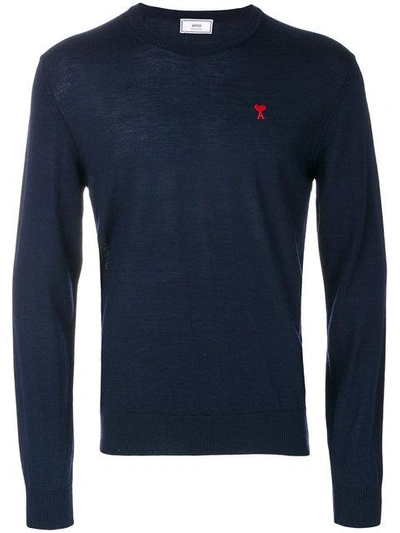 Shop Ami Alexandre Mattiussi Ami De Coeur Crew Neck Sweater In Blue