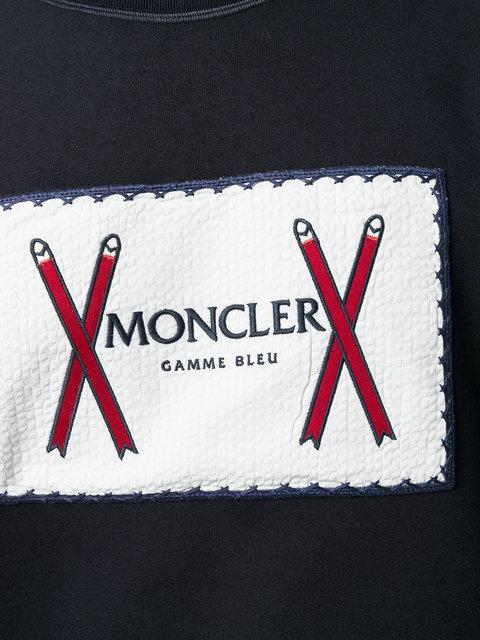 Moncler Gamme Bleu Logo Print Sweatshirt In Blue | ModeSens