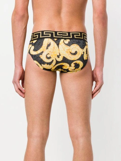 Shop Versace Barocco Print Briefs In Yellow