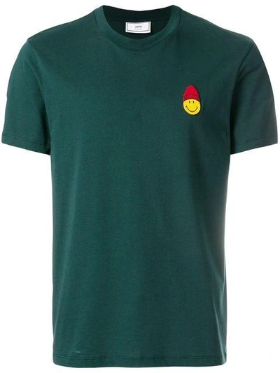 Shop Ami Alexandre Mattiussi Crew Neck T-shirt Smiley Patch In Green