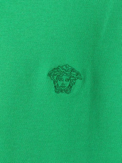 Shop Versace Medusa Embroidery Polo Shirt - Green