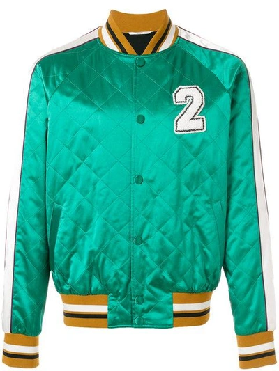 Shop Valentino Embellished Satin Bomber Jacket - Green