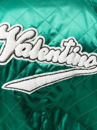 Shop Valentino Embellished Satin Bomber Jacket - Green