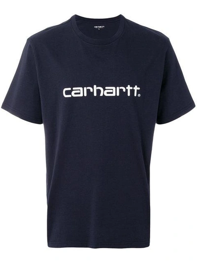 Shop Carhartt Logo Print T-shirt In Blue