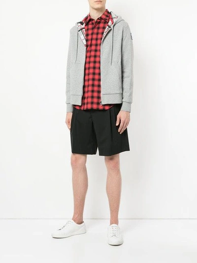 Shop Moncler Checked Lining Hoodie - Grey