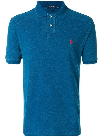 Shop Polo Ralph Lauren Embroidered Logo Polo Shirt In Blue