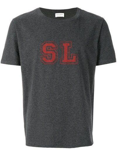 Shop Saint Laurent Chest Print T-shirt In Grey