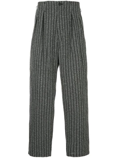 Shop Yohji Yamamoto Striped Tapered Trousers - Grey