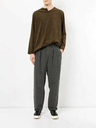 Shop Yohji Yamamoto Striped Tapered Trousers - Grey