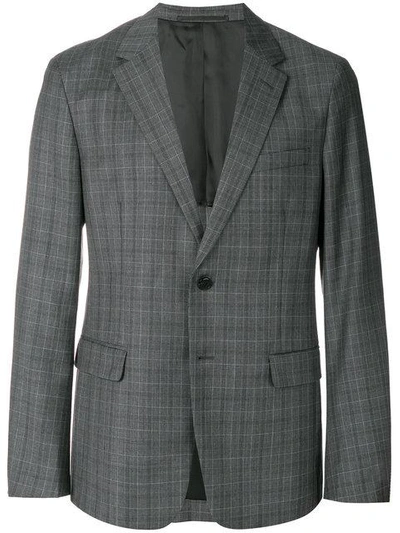 Shop Prada Checked Blazer In Grey