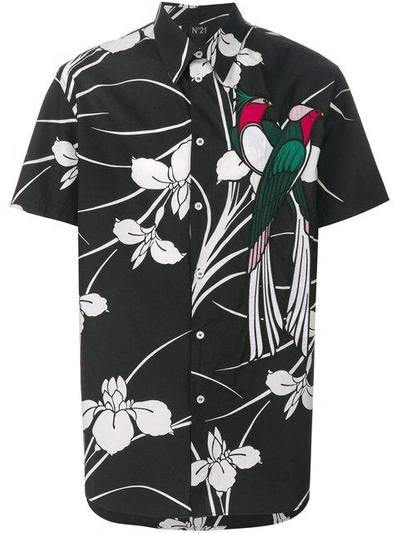 Shop N°21 Nº21 Floral Print Parrot Shirt - Black