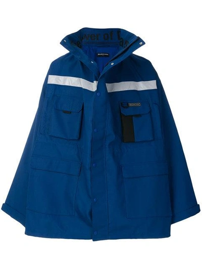 Shop Balenciaga Profil Collar Parka In Blue