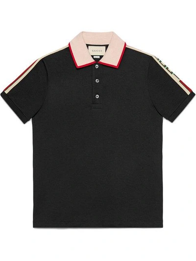 Cotton polo with Gucci stripe