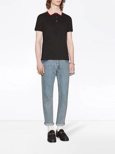 Shop Gucci Black  Stripe Polo Shirt