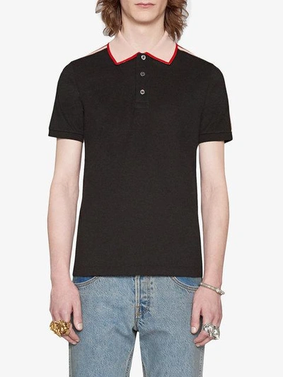 Cotton polo with Gucci stripe