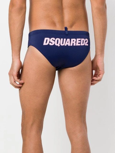 Shop Dsquared2 Logo Printed Swim Trunks In Blue